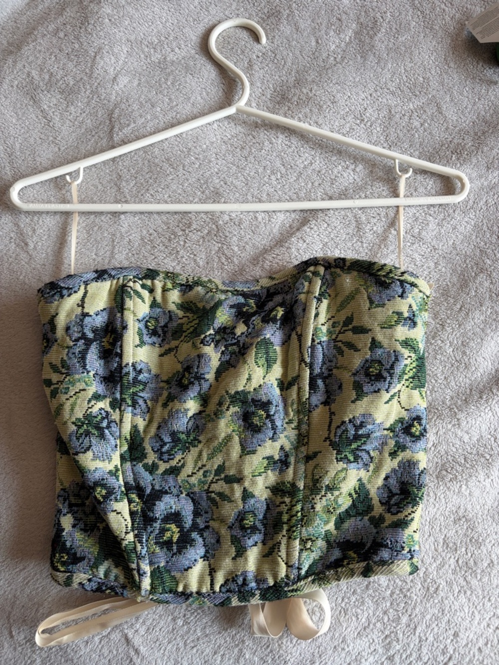 Strapless Floral Corset Top in Light Green and Blue